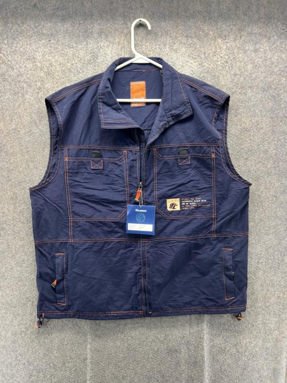 Vintage Clench Vest Men XL Blue VT-2130 Full Zip Denim Lightweight Streetwear